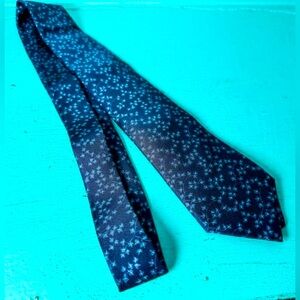 HERMES Necktie Ivy Leaf Navy and Turquoise Silk Twill Tie Men's